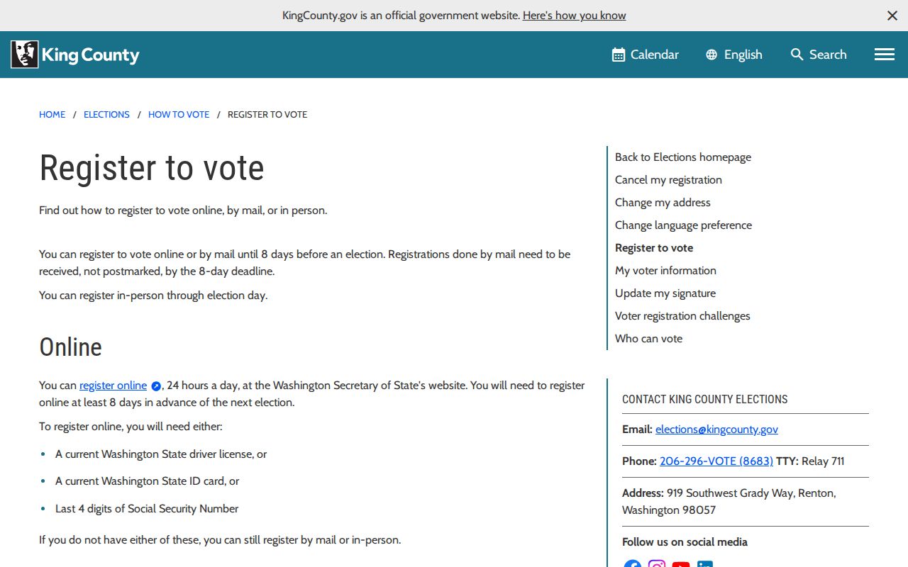Maple Valley voter registration contact options at King County Elections